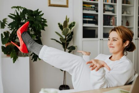 Professional women's high heels in office setting showing elegant business footwear