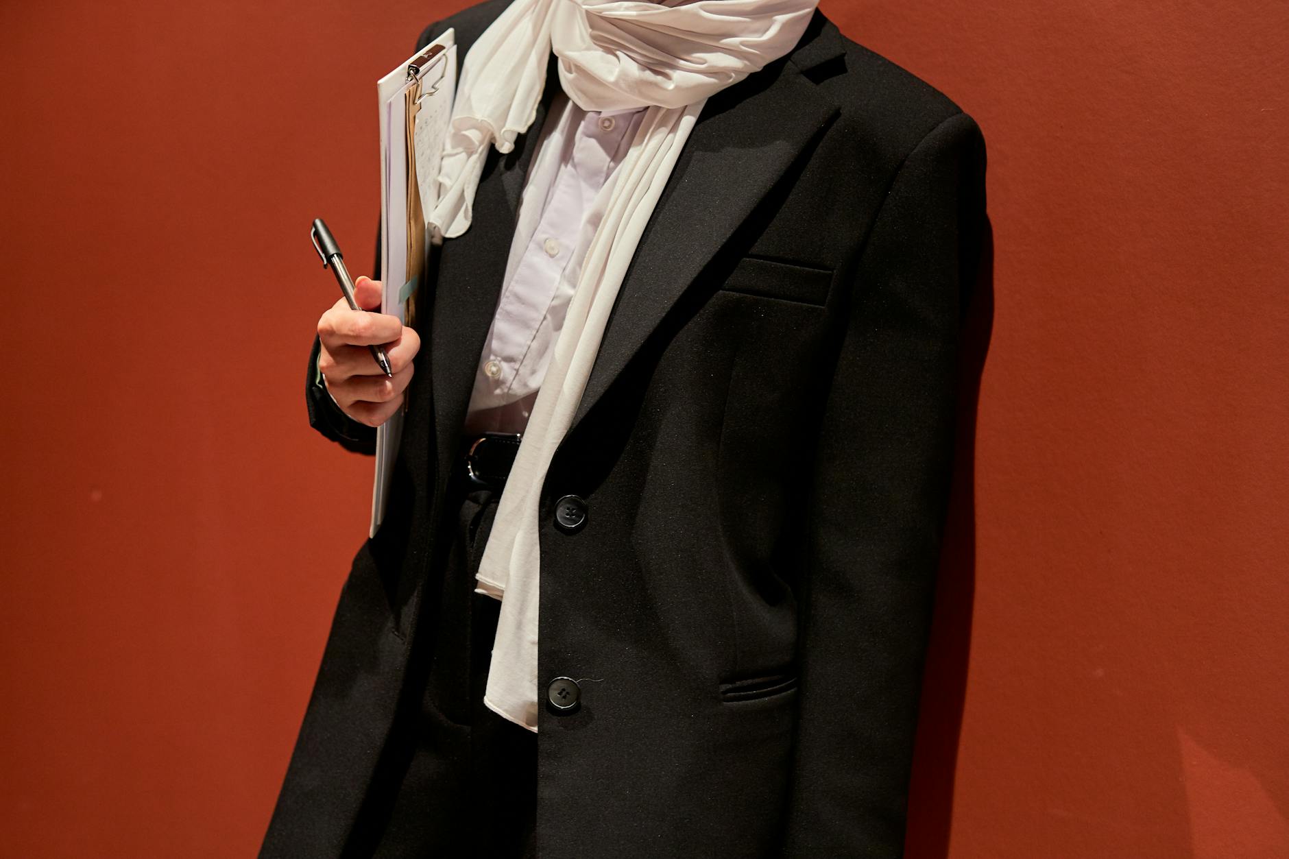 Professional blazer hanging in closet showcasing classic business attire