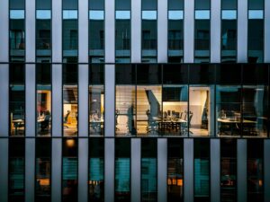 Modern office building exterior representing Wall Street financial district