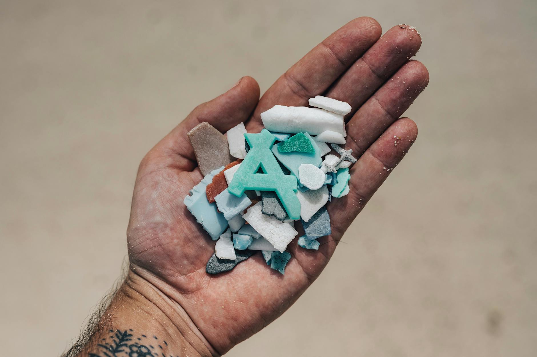 Plastic waste collected from ocean environment showing recycling materials