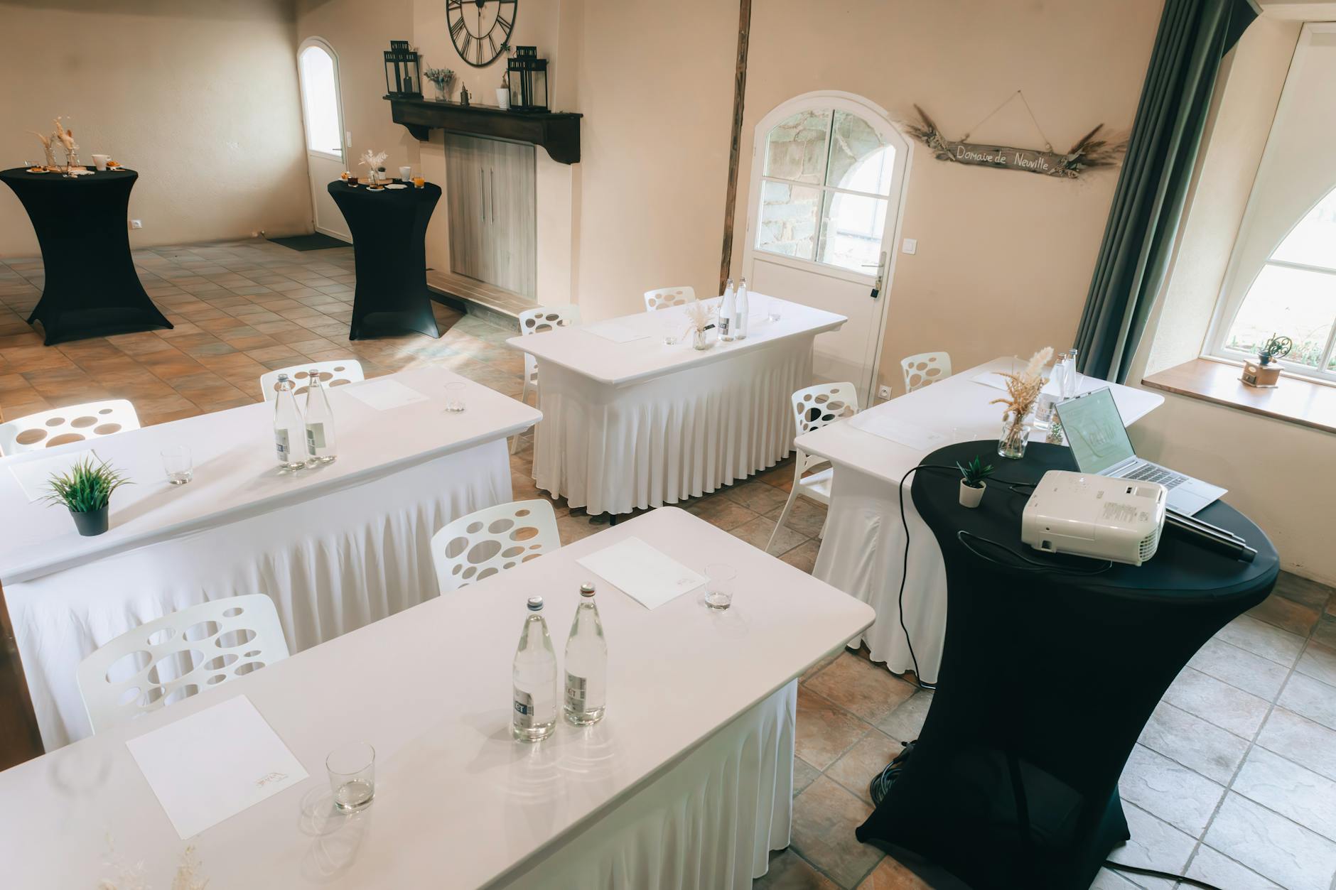 Corporate conference room with polished floors where comfortable professional footwear is essential