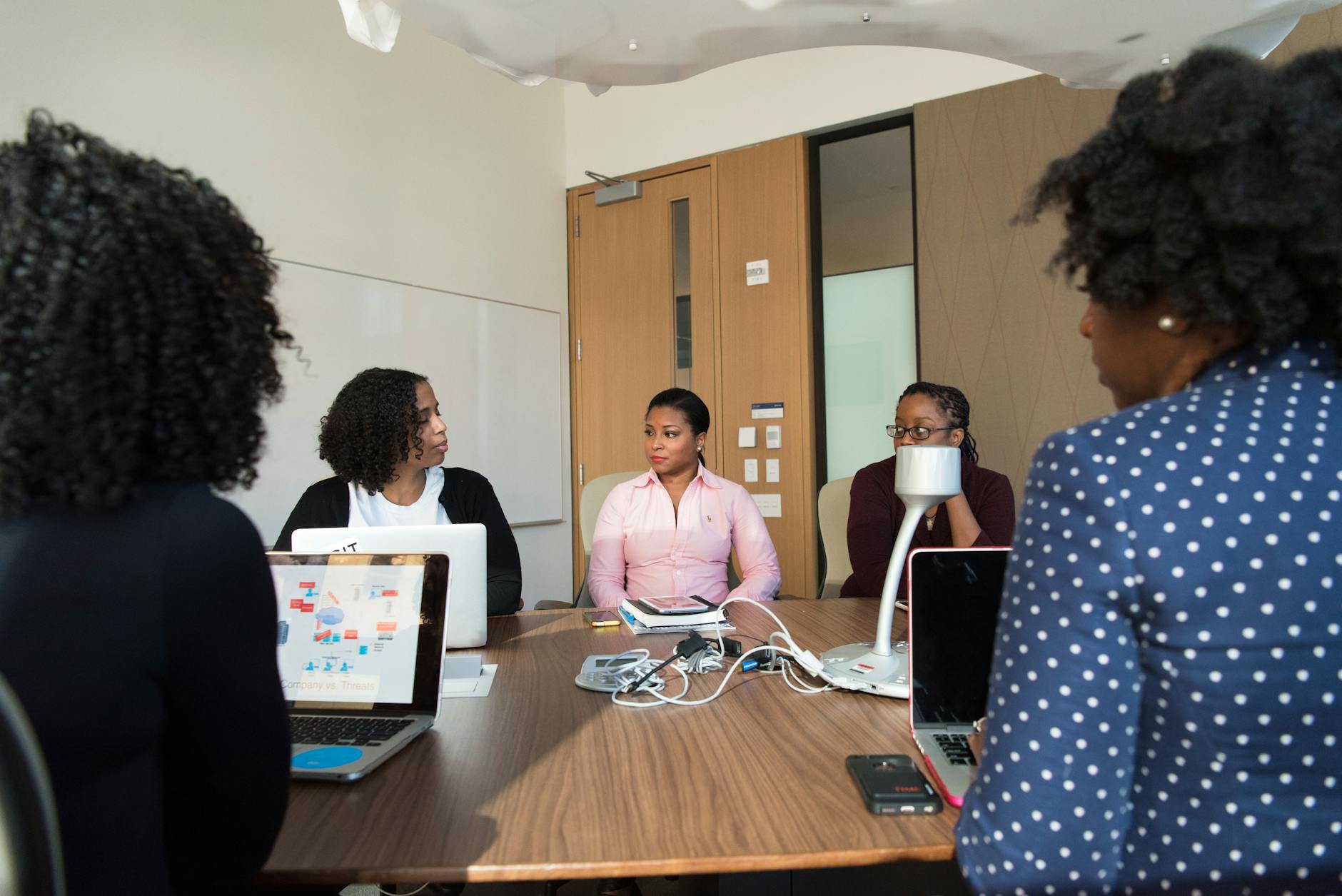 Business professionals in meeting room showing feet under conference table