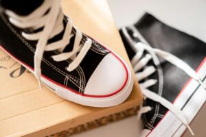 How Zendaya’s Converse Chucks Became Her ‘Euphoria’ Character’s Most Loyal Companions Black high-top sneakers on white background