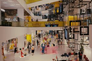 Contemporary retail store interior with modern lighting and display fixtures