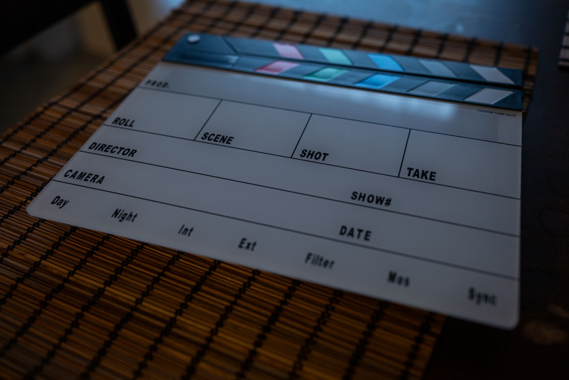 Film production clapperboard on a movie set