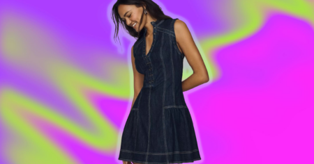 Woman in a lightweight cotton summer dress on a warm sunny day