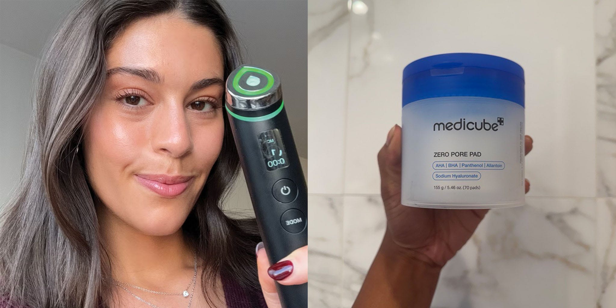 Woman applying facial serum as part of a multi-step skincare routine