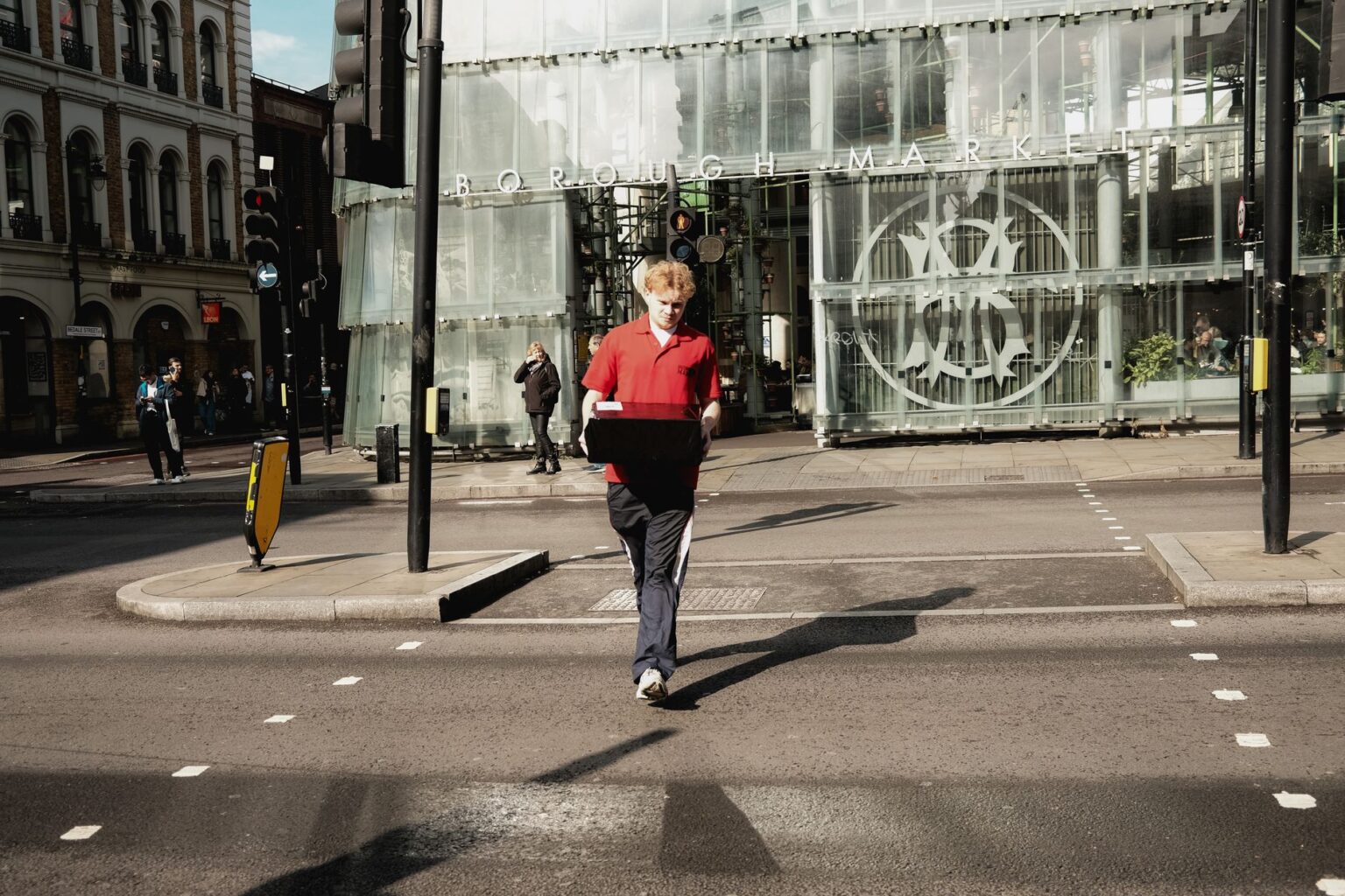 Street-level fashion scene in a British city outside London