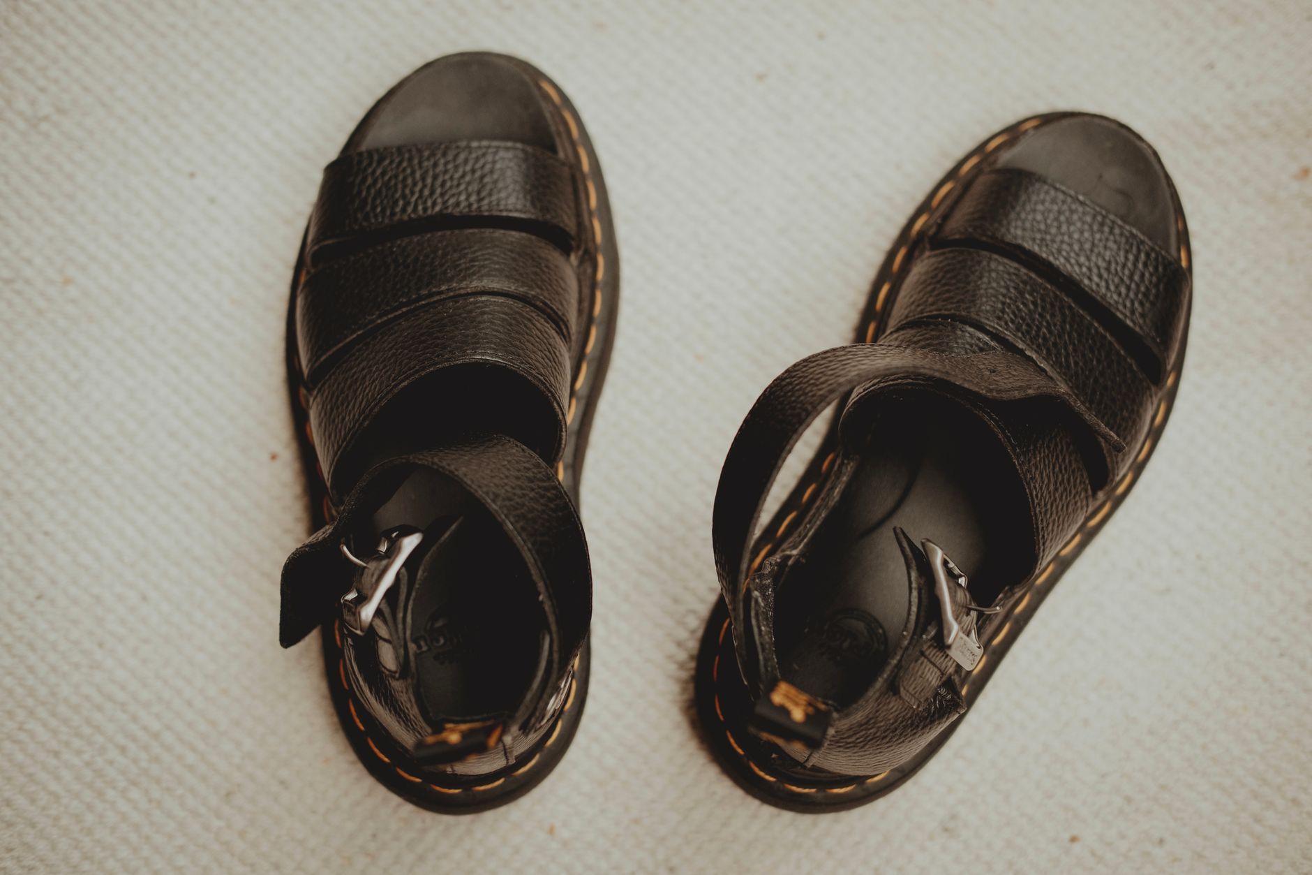 Vintage-style sandals photographed as part of a curated fashion look
