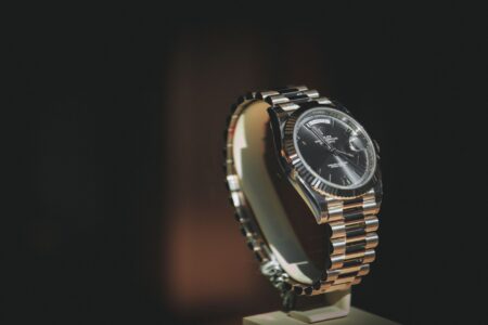 Luxury timepieces displayed in a watch retail setting