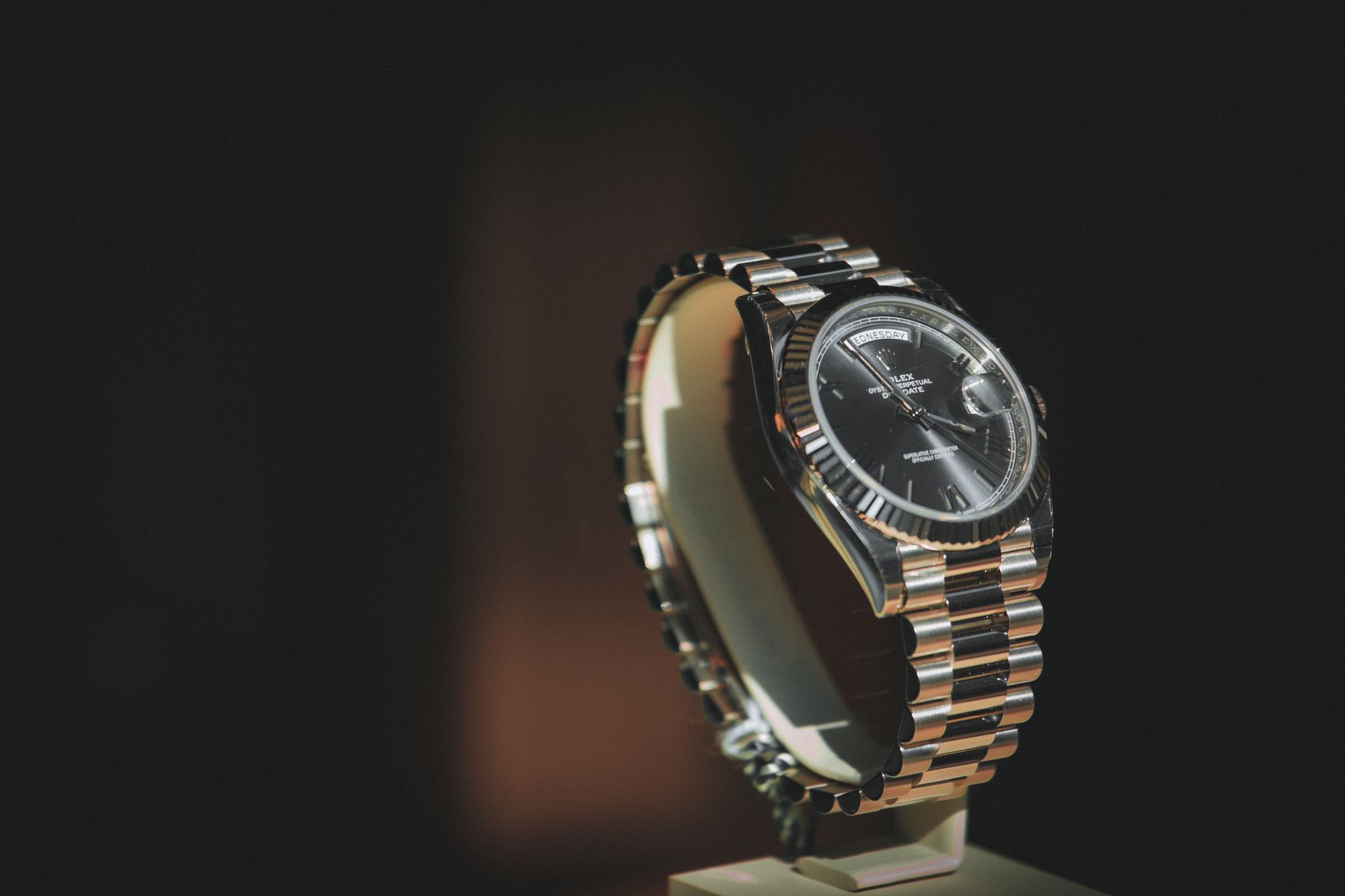 Luxury timepieces displayed in a watch retail setting