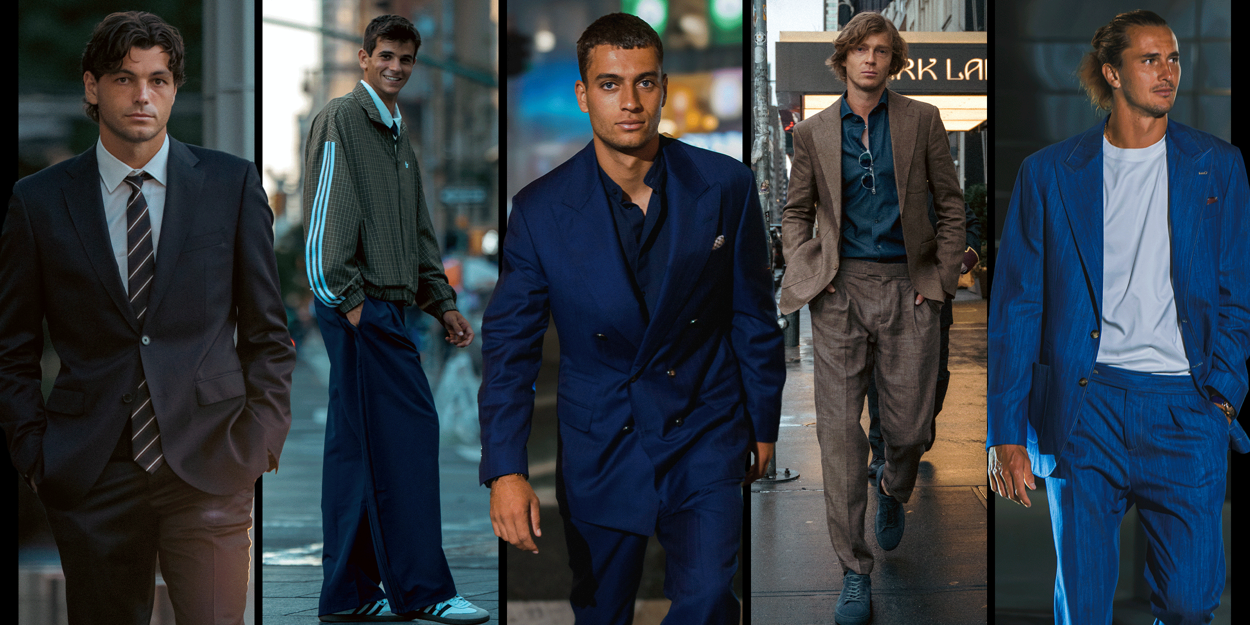 Close-up of men's fashion accessories including sunglasses and designer bag