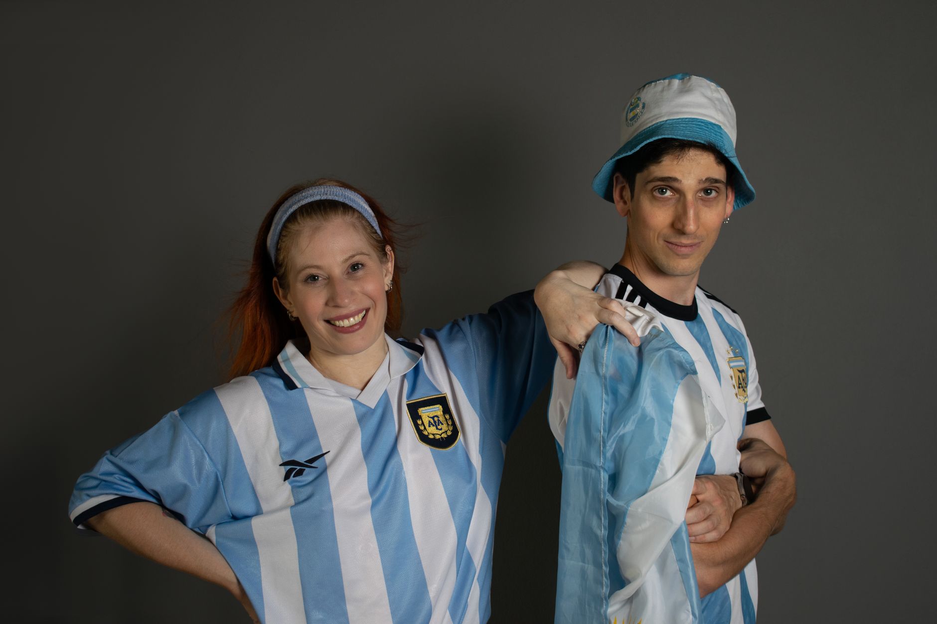 Light blue and white vertical stripe Argentina football kit laid flat